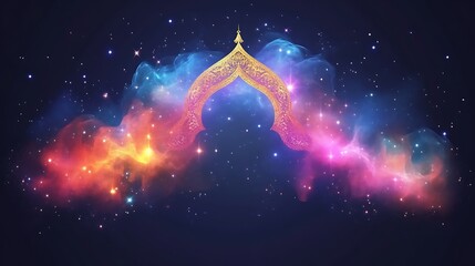 Wall Mural - Golden Archway Amidst Celestial Nebulae and Stars