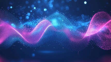 Poster - Abstract representation of waves with vibrant colors and glowing particles.