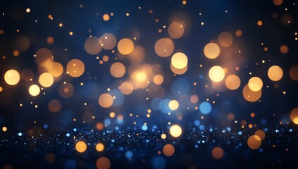 Poster - Abstract dark blue and gold glitter bokeh background.