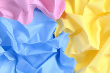 Poster - A vibrant arrangement of wrinkled fabric in pink, blue, and yellow.
