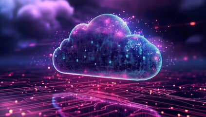 Poster - Glowing cloud data symbol above circuit board.