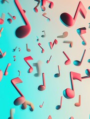 Aufkleber - Colorful 3D music notes scattered in an abstract background with a blend of soft colors. Generative AI