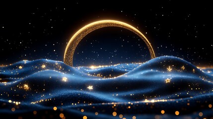 Wall Mural - Golden Celestial Arc Over Starlit Blue Landscape