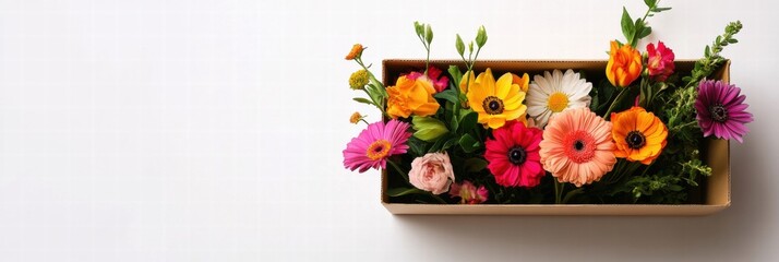Aufkleber - Vibrant fresh flowers in a cardboard delivery box with ample space for text mock up. Generative AI