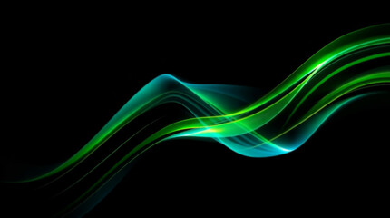Poster - Abstract green and blue light trails flowing on black background
