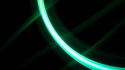 Poster - Glowing green neon light painting a curve in the dark