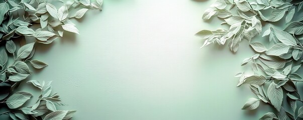 Poster - Elegant Minimalist Background with Fresh Green Leaves on Soft Textured Surface for Nature and Wellness Themes