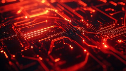 Poster - Abstract representation of a circuit board with glowing red elements.