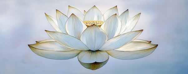Poster - Serene White Lotus Flower with Delicate Petals Floating Elegantly on Calm Water Under Soft Natural Light in a Tranquil Setting