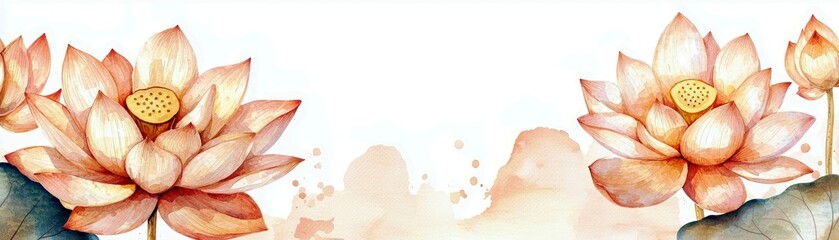 Poster - Delicate Watercolor Lotus Flowers with Soft Petals and Gentle Hues Ideal for Nature-Themed Designs and Inspirational Art in Tranquil Settings