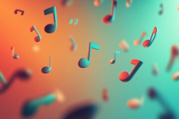 Aufkleber - 3D music notes floating in colorful background creating a vibrant and energetic atmosphere. Generative AI