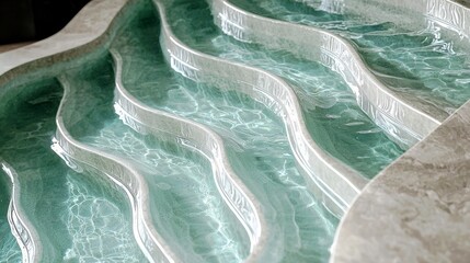 Poster - Serene Curves of Flowing Water in a Modern Pool Setting Reflecting Soft Light and Gentle Ripples Creating a Calm and Inviting Atmosphere