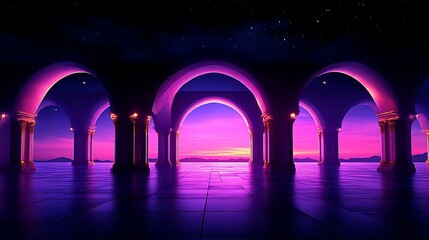 Wall Mural - Arched Colonnade View of Sunset and Stars