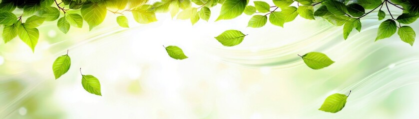 Poster - Fresh Green Leaves Against Soft Light in a Natural Background Highlighting Serenity and Nature's Beauty for Wellness and Eco-friendly Themes