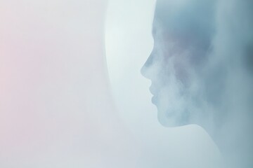 Fototapete - Exploring vague human emotions reflected in a blurred mirror with soft colors and copy space for text. Generative AI