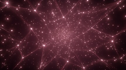 Poster - Crimson Cosmic Network Glowing Stellar Connections