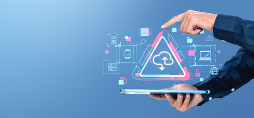 Fototapete - Digital cloud storage concept with icons on blue background.