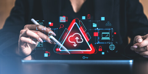 Poster - digital interface showing cloud storage security concept with glowing icons.