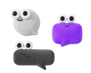 Leinwandbilder - Cute chat bubble characters with googly eyes on white background. 3D Rendering