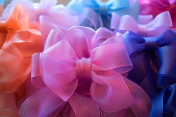 Poster - Colorful ribbons in various shades beautifully arranged for crafting and decoration