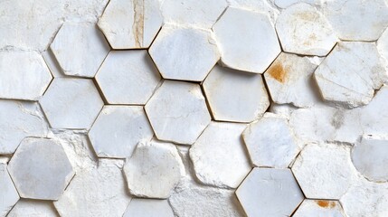 Poster - A textured surface featuring hexagonal marble tiles in varying shades.