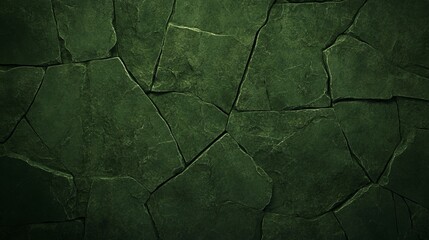 Poster - Dark Green Cracked Stone Wall Texture Background