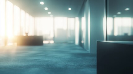 Poster - Blurred empty open space office. Abstract light bokeh at office interior background for design.