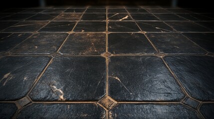 Poster - Dark Stone Tile Floor, Grunge Texture Background