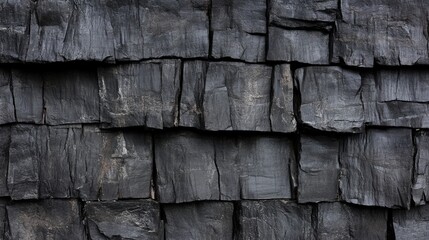 Poster - Dark Stone Wall Texture Rough, Black Slate Blocks