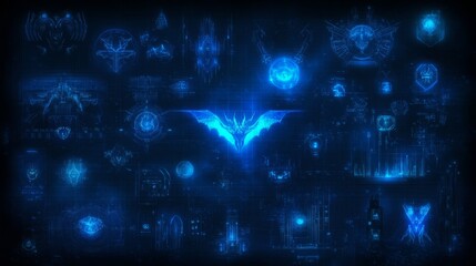 Poster - Digital Bat Iconography Futuristic HUD Interface Design