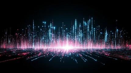 Poster - Digital Cityscape Glowing Lines and Data Streams