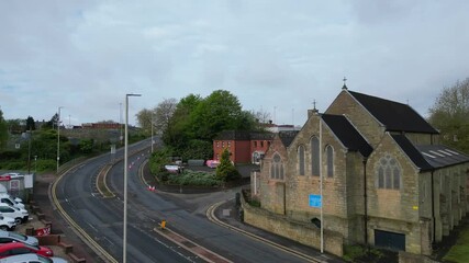 Wall Mural - High Angle view of Central Metropolitan Borough of Dudley Town West Midlands, England United Kingdom. May 4th, 2024, Aerial Footage Was Captured With Drone's Camera From Medium High Altitude.