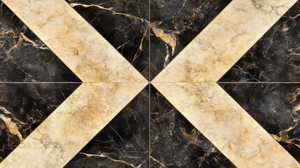 Poster - Elegant Black and Beige Marble Floor Tiles Design