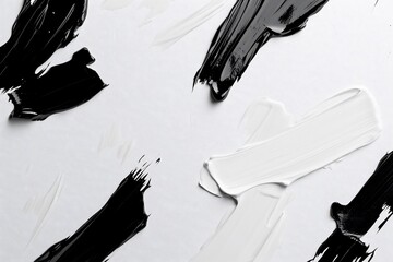 Poster - Abstract composition of black and white paint strokes on a light background.