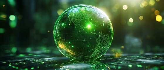 Aufkleber - Crystal green globe ball showcasing ecofriendly business practices, CSR, and environmental responsibility, set within a Generative AI environment