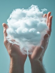 Poster - Hands holding online networking cloud diagram. Cloud computing and communication concept.
