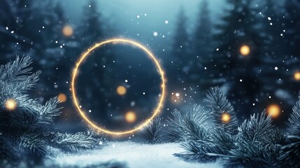 Wall Mural - a christmas night with a glowing circle frame for text.
