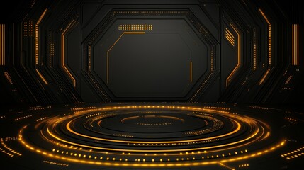 Poster - Futuristic Dark Tech Platform with Glowing Orange Lights