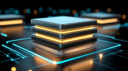 Poster - Futuristic Data Cubes Illuminated on Circuit Board