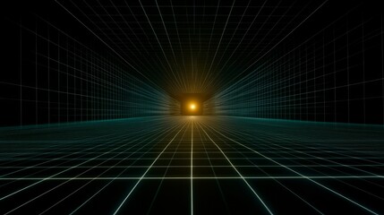 Poster - Futuristic Grid Tunnel Digital Light and Space