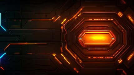 Poster - Futuristic Tech Interface Glowing Orange Circuits