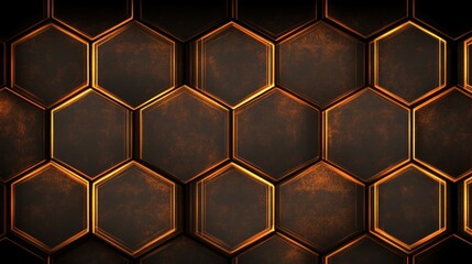 Poster - Glowing Bronze Hexagonal Grid Background Texture