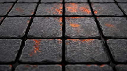 Poster - Glowing Embers on Dark Stone Pavement Texture