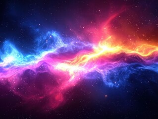 Wall Mural - A radiant abstract background of swirling star clusters and glowing galaxies in vibrant shades of pink, blue, and gold, with faint nebula clouds filling the infinite dark space. 