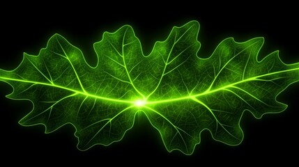 Poster - Glowing Green Leaf Vein Network Abstract Art