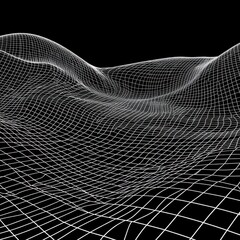 Poster - Abstract white grid lines creating a three-dimensional landscape against a black background.