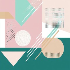 Poster - Abstract geometric design featuring soft pastel colors and varied shapes, creating a modern artistic vibe.