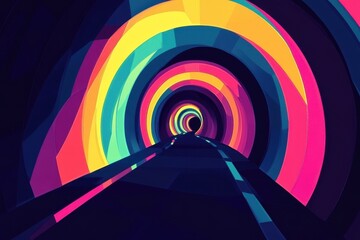 Poster - A vibrant, abstract tunnel illuminated with colorful neon lights, creating an immersive visual experience.