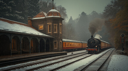 Train in snowy night.