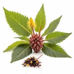 Wall Mural - Castor oil plant herb isolated on pure white background